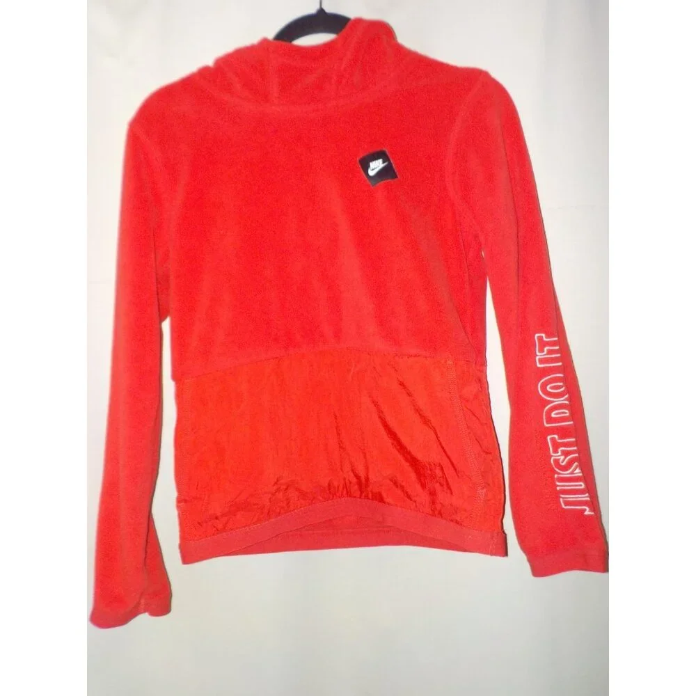 Nike Therma Fit Just Do It Hoodie Thick Sweatshirt Nylon Overlay Youth Large Red